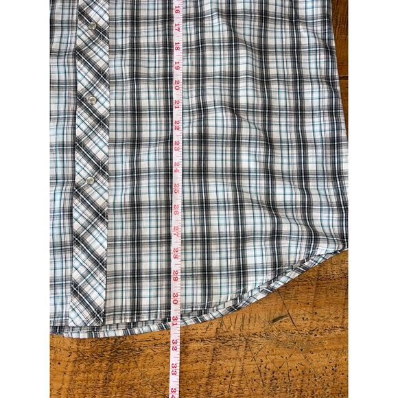 Mens Wrangler Western Shirts Black Blue Plaid Short Sleeve Snap Button Shirt XL - Picture 5 of 7